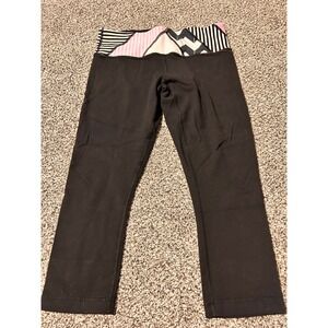 C3 Lululemon Athletica‎ Black Capris Cropped Leggings Rainbow Stripe Waistband 8